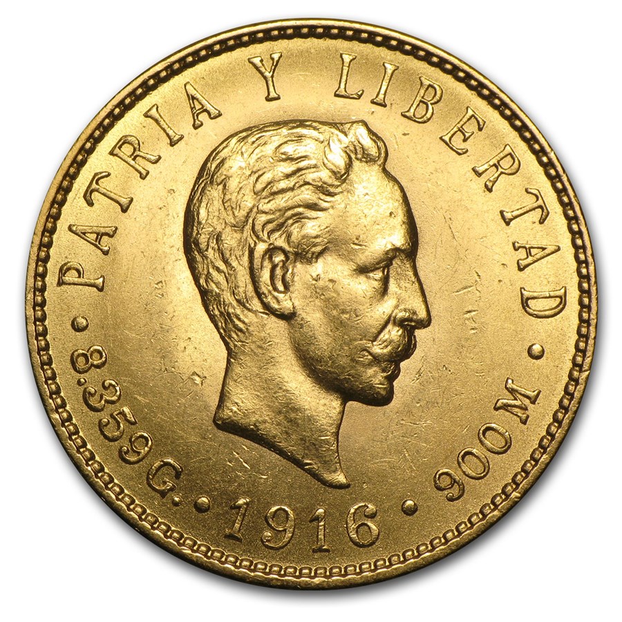 1916 Cuba 5 Peso Gold AU Gold Coins from Cuba APMEX